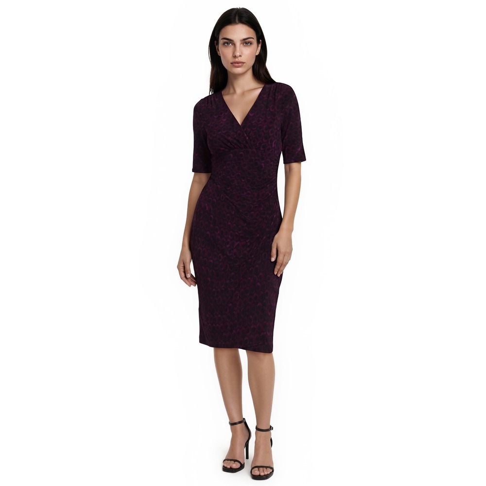 Lauren Ralph Lauren Sheath Dress Women's Size 12 Purple Black Geometric Midi